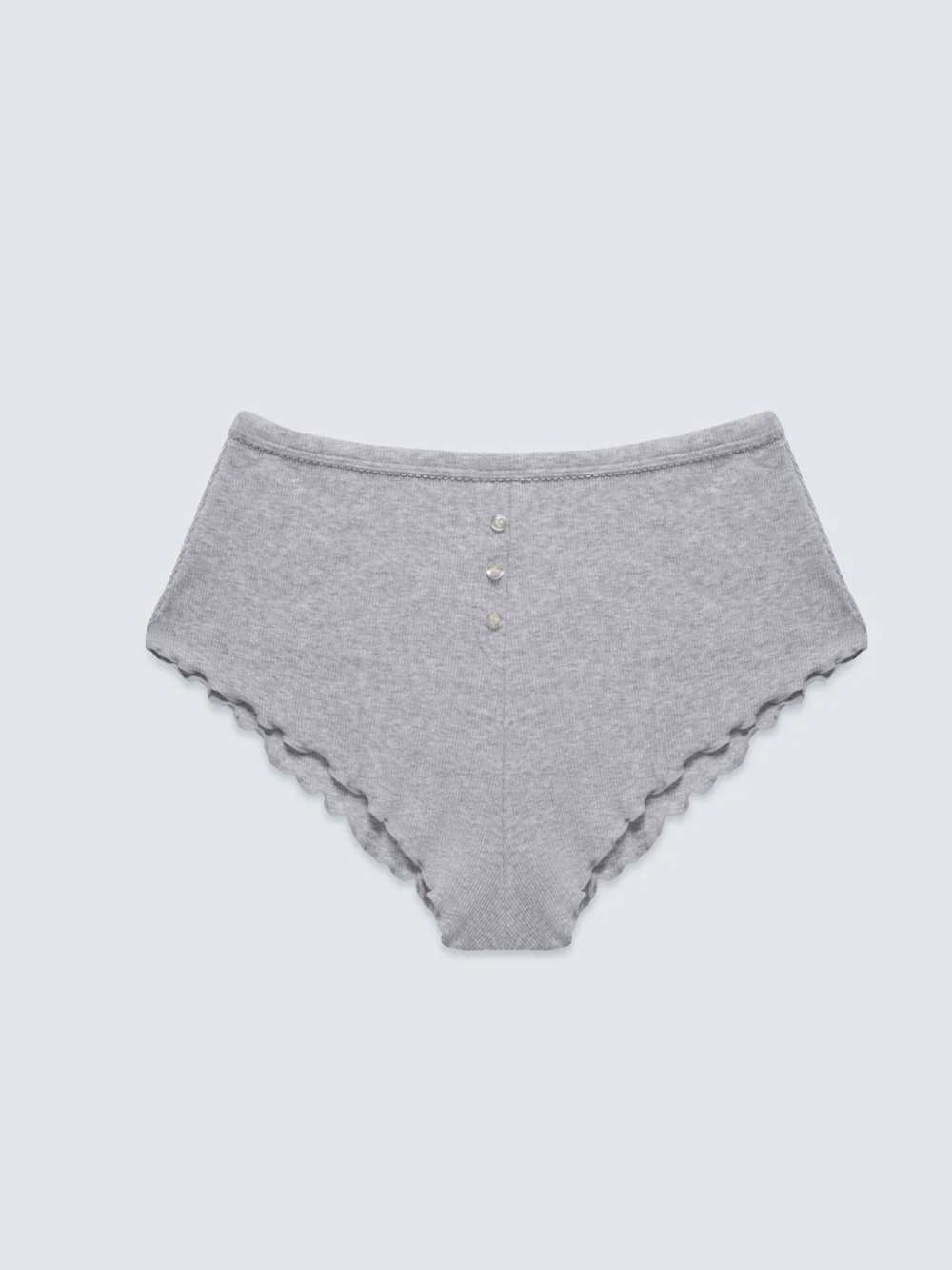 High-Waist Scalloped Knit Briefs in Light Gray